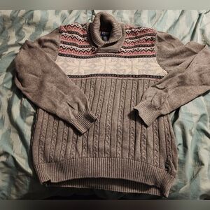 Chaps‎ Sweater Gray Fair Isle Button Mock Neck Collar Pullover Men’s Size Large